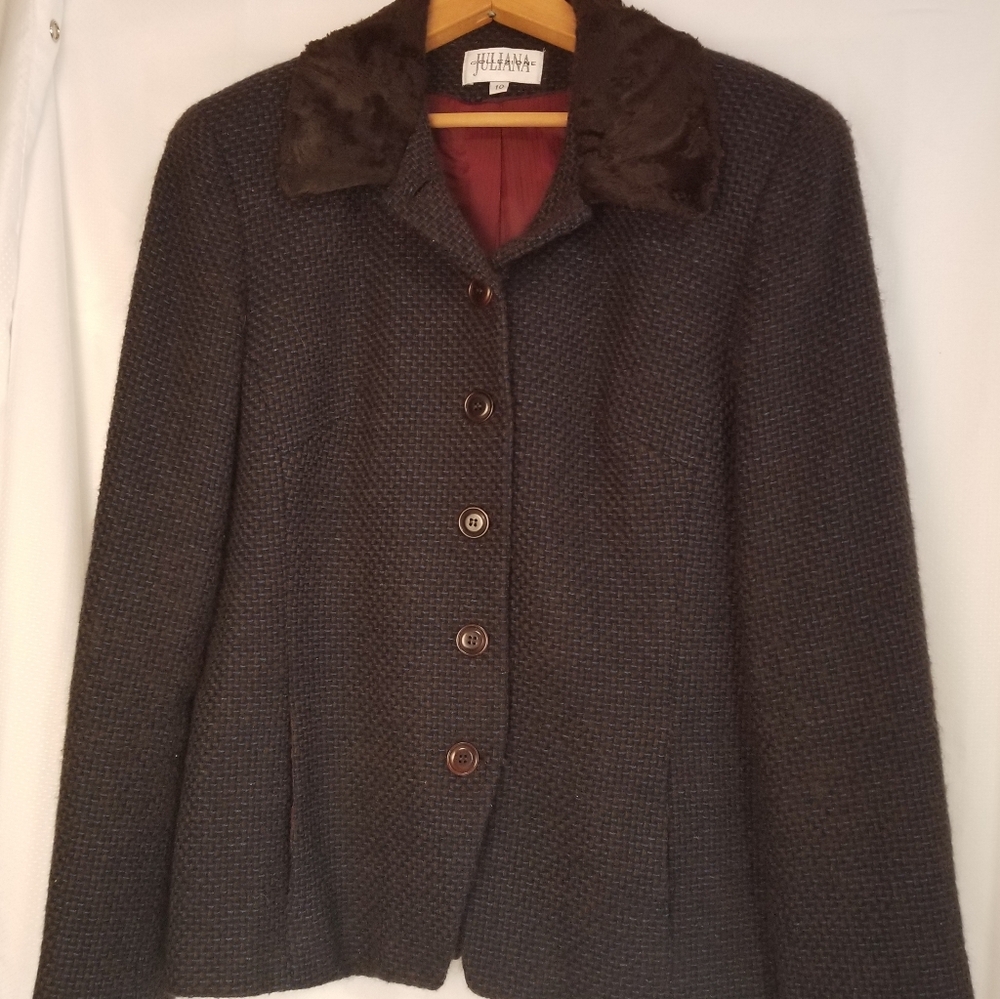 Julianna Collezione Brown And Light Blue Textured Women's Jacket Size 10